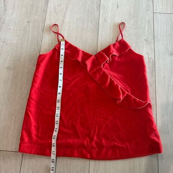 J Crew  NWT Size 2P Stunning Holiday Red Velvet Ruffled Going-Out Cami Top - Picture 2 of 6